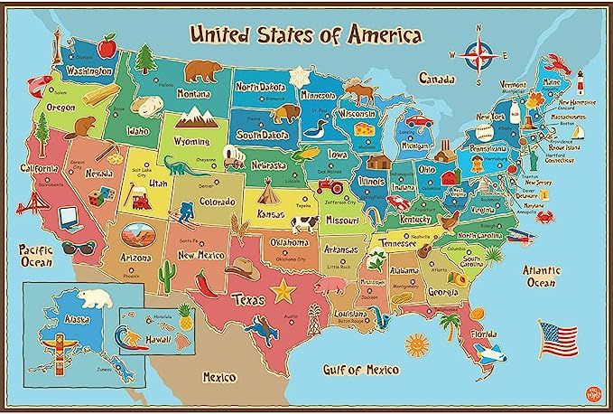 Wall Pops WPE0623 Kids USA Dry Erase Map Decal Wall Decals | Amazon (US)