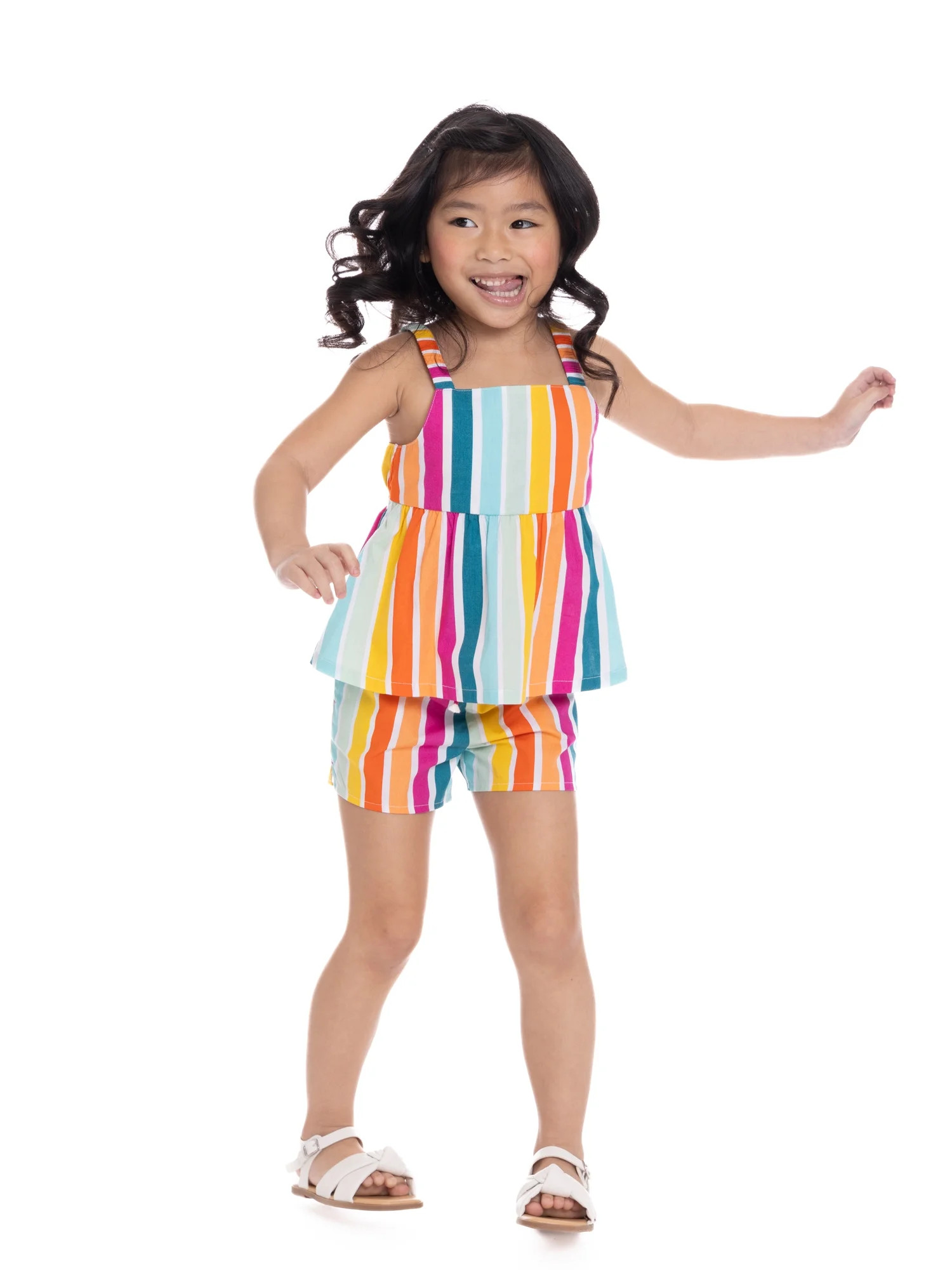Wonder Nation Toddler Girls Cotton Poplin Striped Peplum Top and Short Set, 2-Piece, Sizes 12M-5T | Walmart (US)