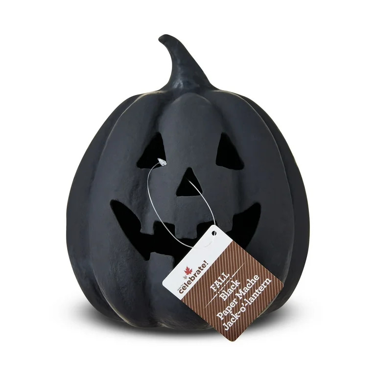 Paper Mache Pumpkin Black Tabletop Decor, 8" Height, Harvest by Way To Celebrate - Walmart.com | Walmart (US)