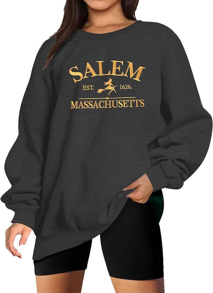 MYHALF Halloween Sweatshirts Women Oversized Salem Massachusetts Shirts Hocus Pocus Tees Tops Fal... | Amazon (US)