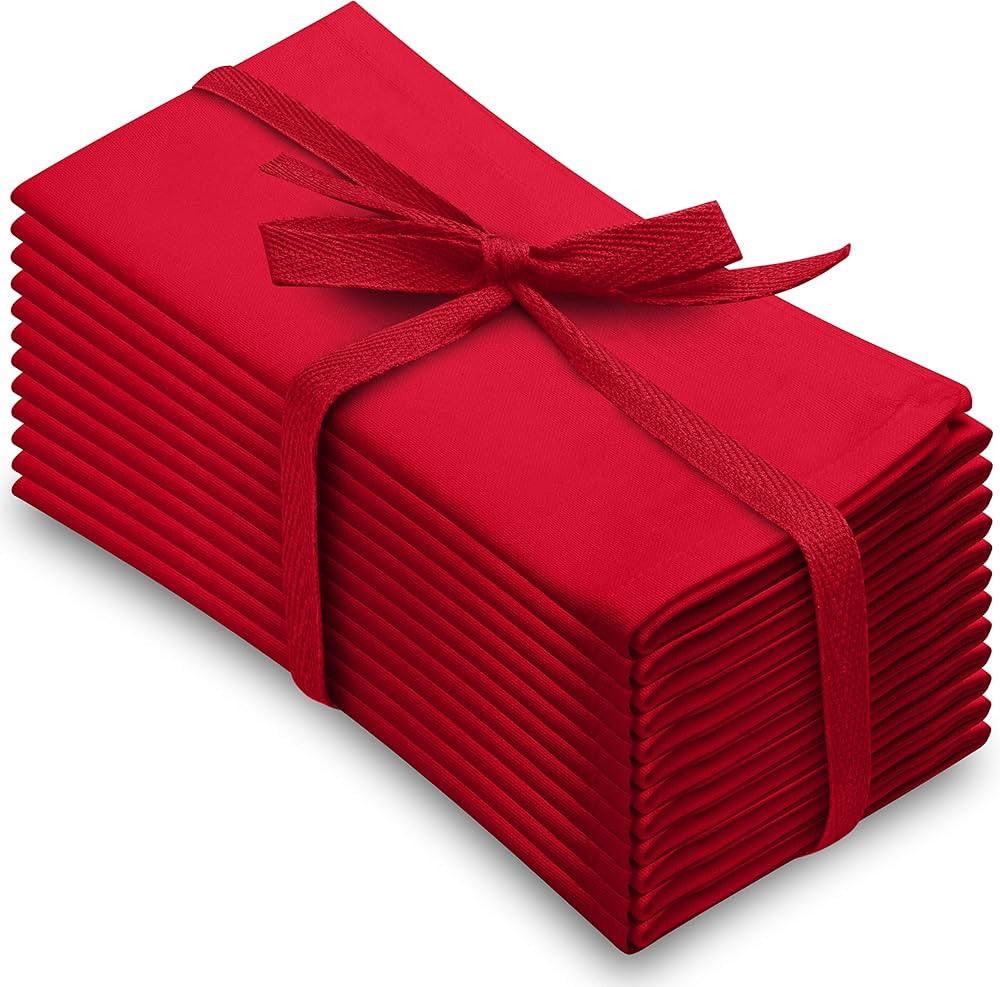Aunti Em's Kitchen Red Cotton Dinner Napkins Cloth 12 Pack 20x20 100% Natural Oversized Bulk Line... | Amazon (US)