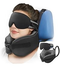 YFONG Travel Pillow for Long Flight Airplanes, Head Strap Combo with 3D Contoured Eye Mask for Sl... | Amazon (US)