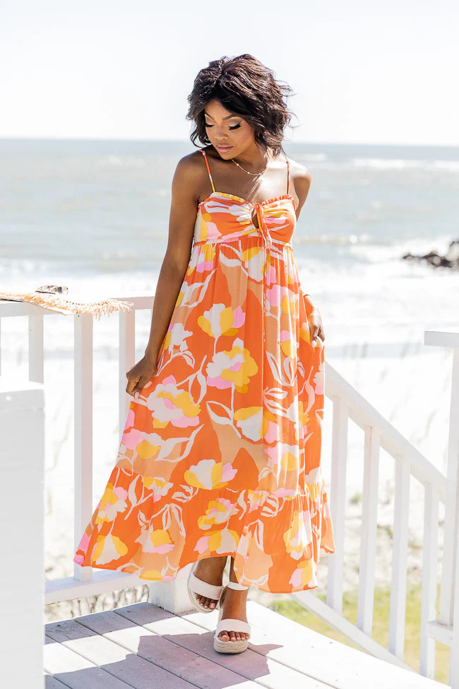 Who Am I Orange Printed Maxi Dress | Pink Lily