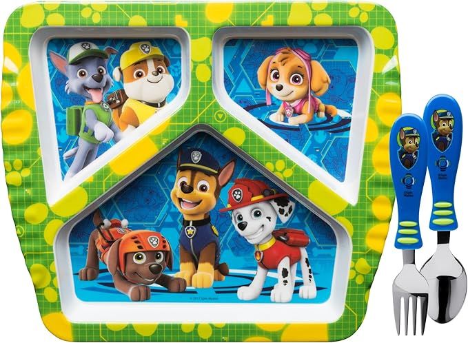 Zak Designs Paw Patrol Dinnerware Set Includes Melamine 3-Section Divided Plate and Utensil Made ... | Amazon (US)