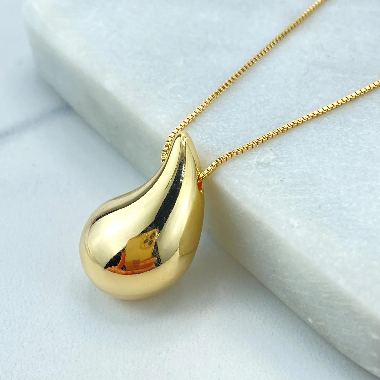 18k Gold Filled Gold Dome Necklace, Chunky Vintage Drop Shape Pendant Necklace, Teardrop Puffed N... | Etsy (Global)