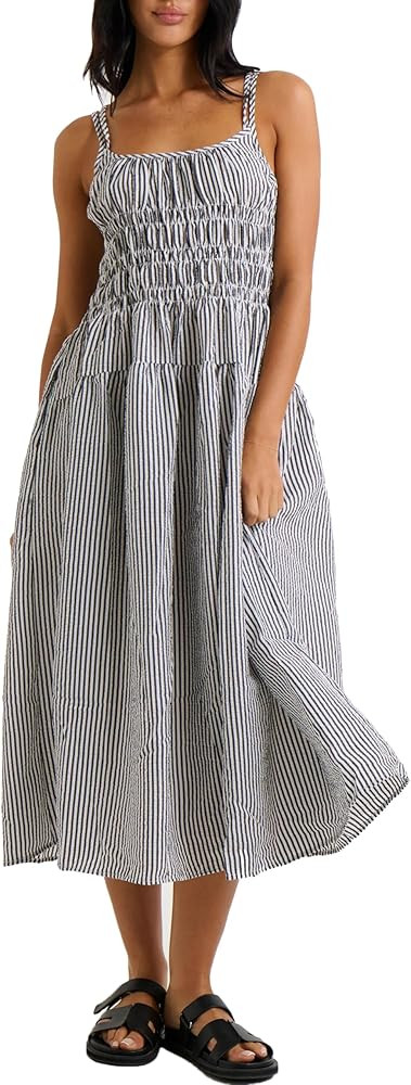Women's 2025 Summer Striped Smocked Maxi Dress Sleeveless Boho Sundress Double Strap Flowy Swing ... | Amazon (US)