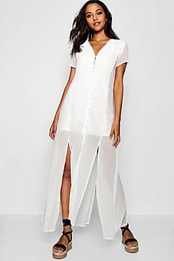 Chiffon Button Through Sliced Maxi Dress | Boohoo.com (US & CA)