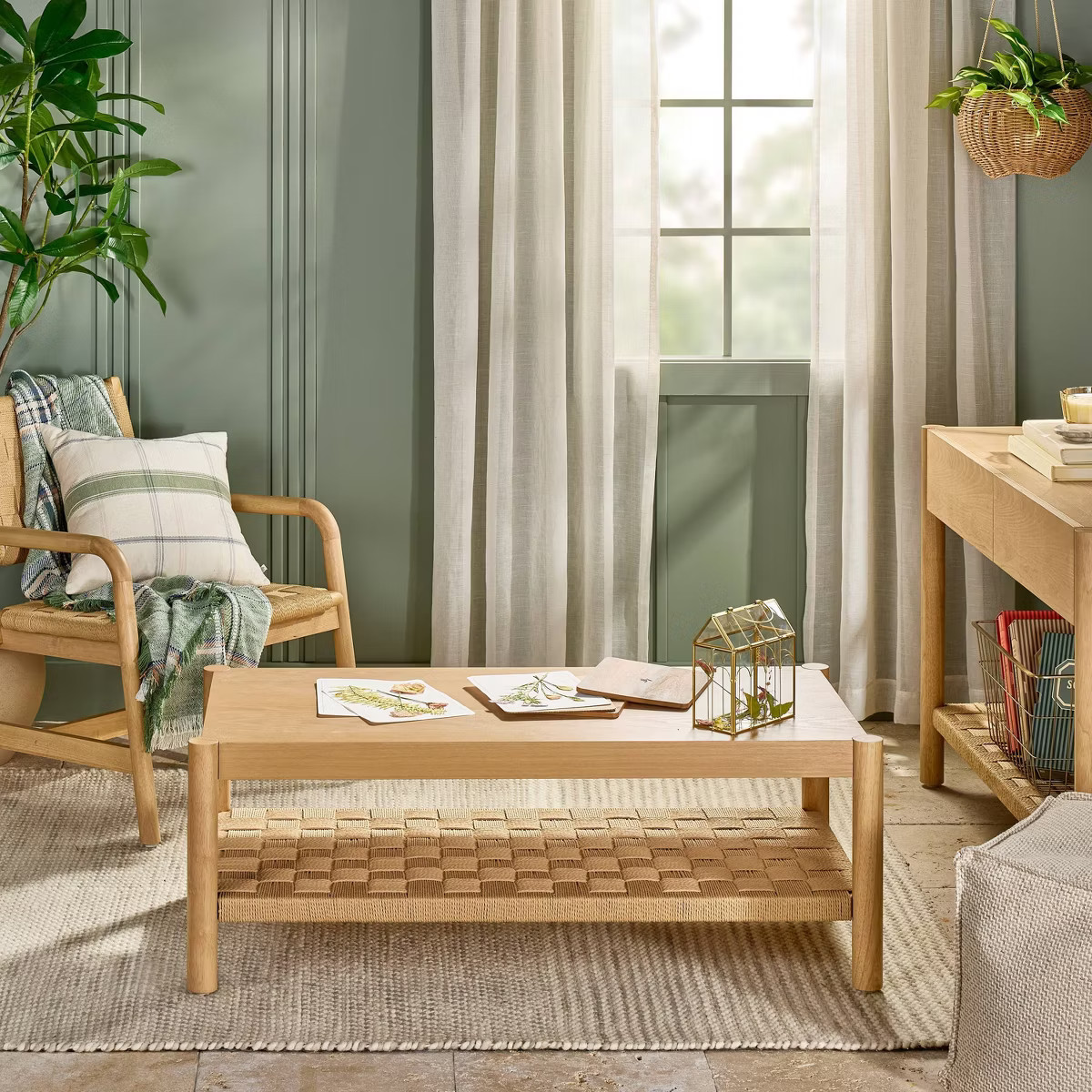 18"x18" Throw Pillow Sour Cream and Green Plaid - Hearth & Hand™ with Magnolia | Target