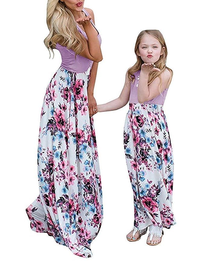 Geckatte Mommy and Me Dresses Casual Floral Family Outfits Summer Matching Maxi Dress | Amazon (US)