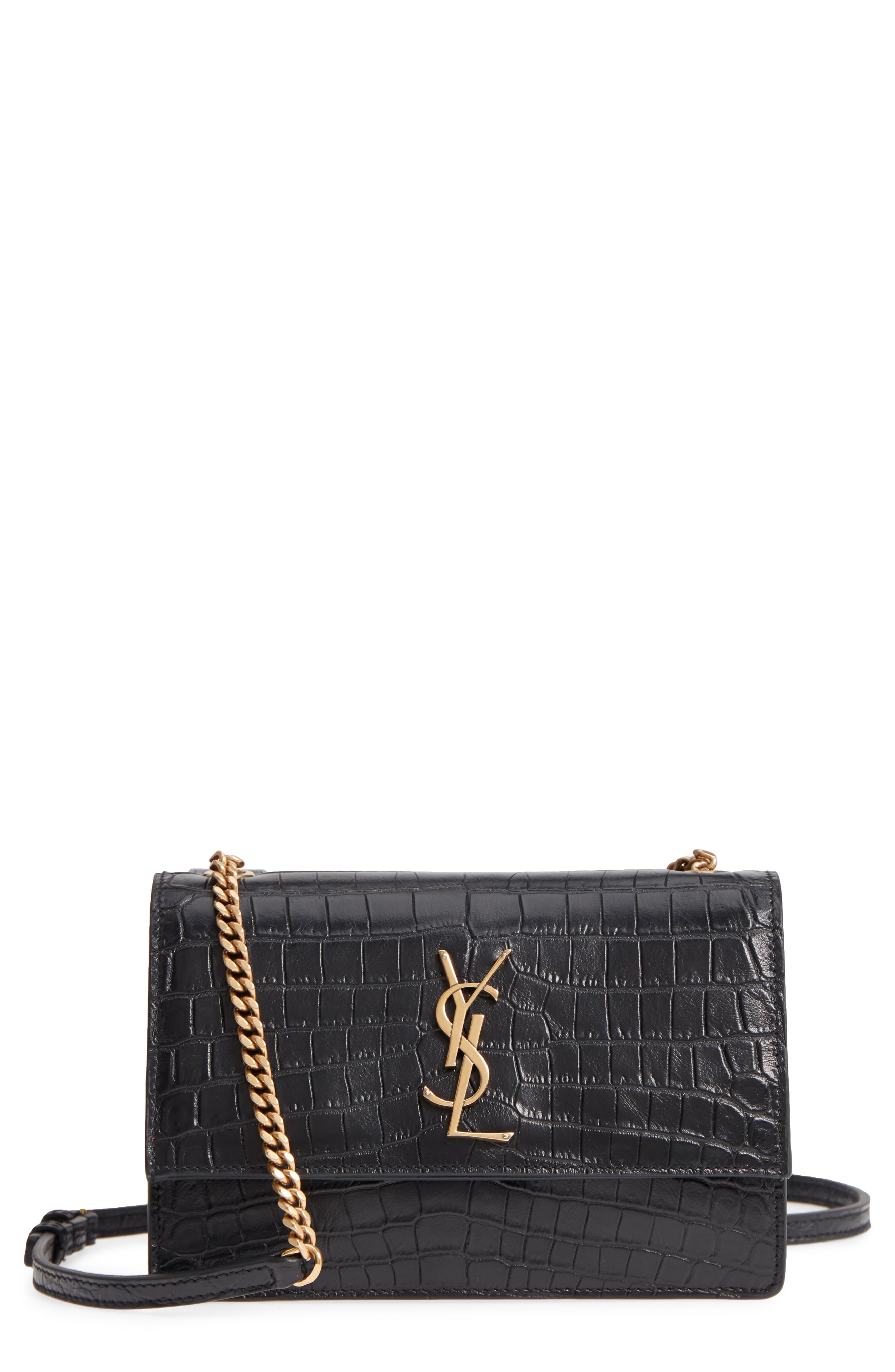 Saint Laurent Small Sunset Croc Embossed Leather Shoulder Bag | Nordstrom