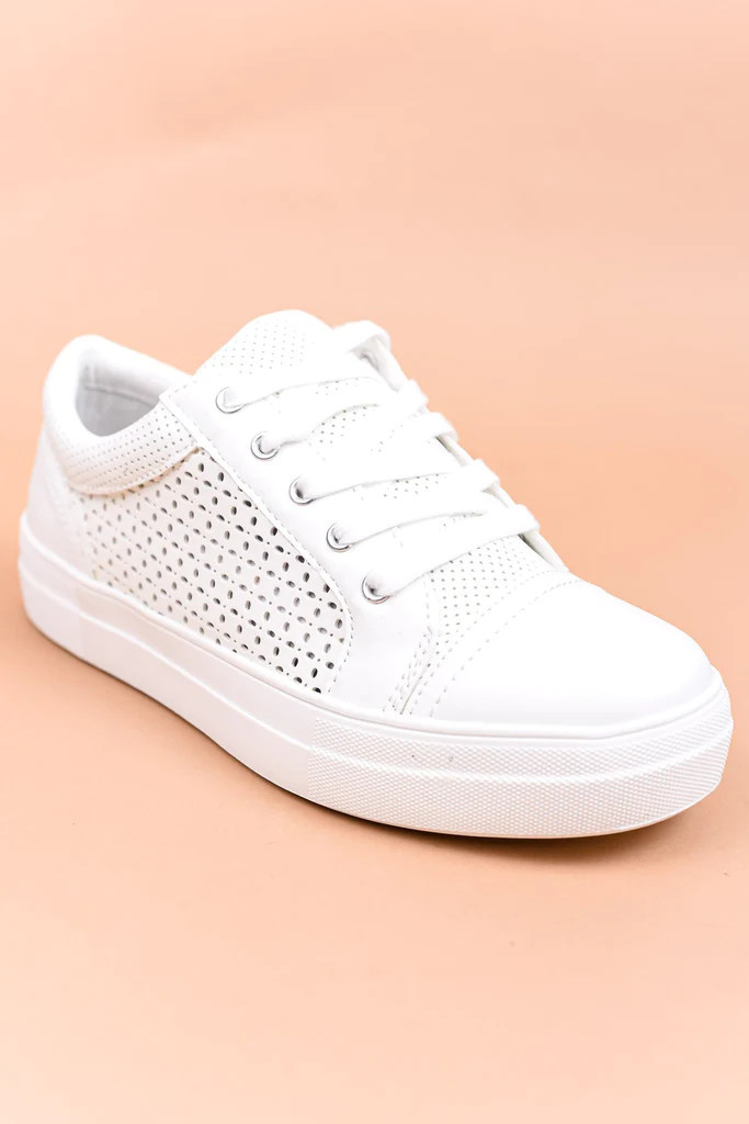 Running Circles Around You White Laser Cut Sneaker - SHO2135WH | Tee for the Soul