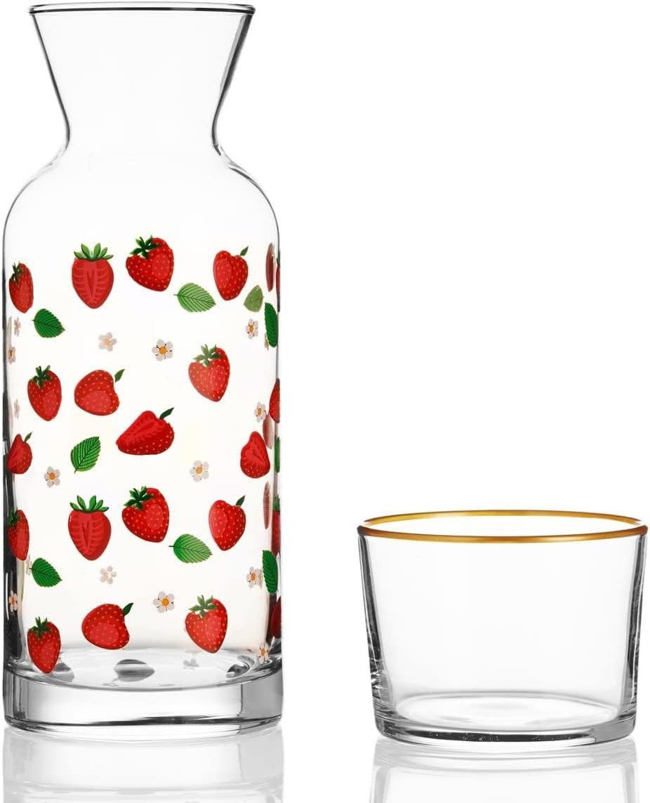 Wrenbury Strawberry Bedside Water Carafe and Glass Set - 23 oz Vintage Water Pitcher with Cup - C... | Amazon (US)
