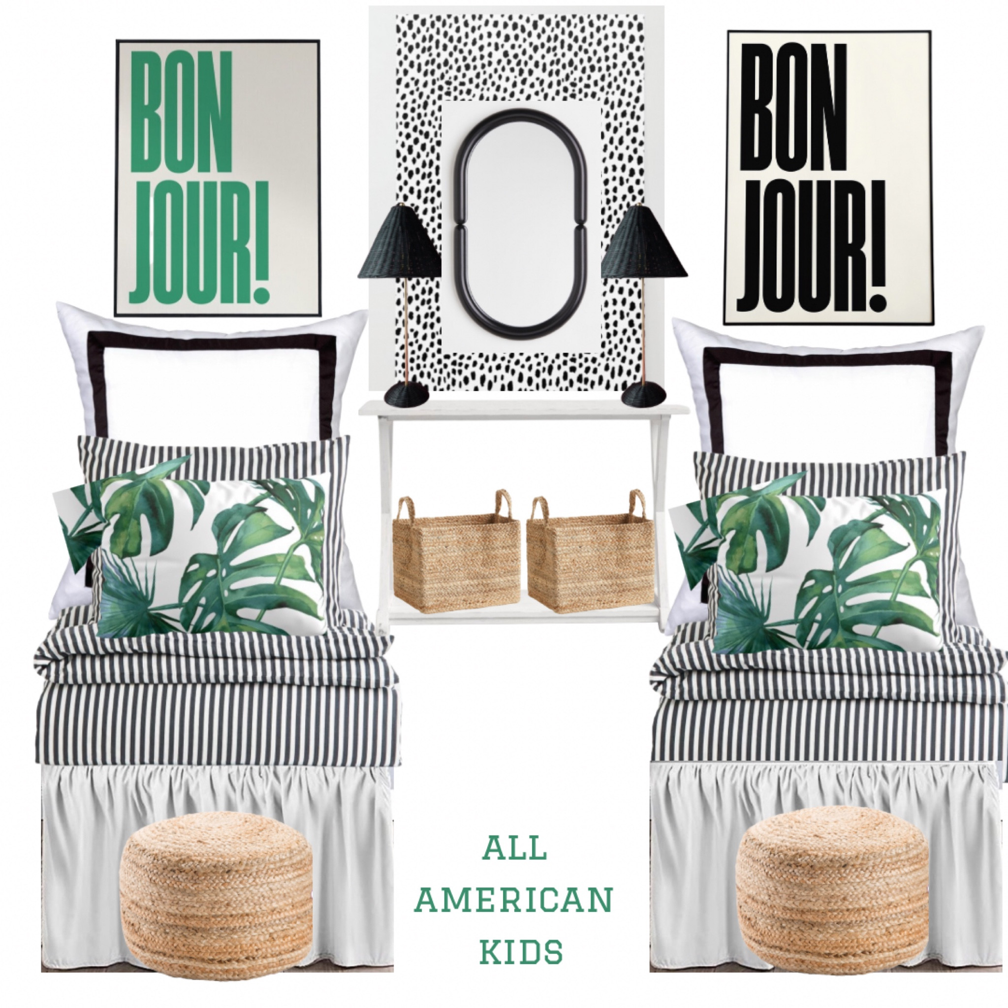 Dorm room inspo, dorm decor, dorm room bedding, sorority house, Greek life, bedroom, bedding, design, kids room, nursery, preppy room, Dorothy Draper style, black and white, black and green, stripes, wicker, rattan, back to school  

#LTKhome #LTKBacktoSchool #LTKfamily