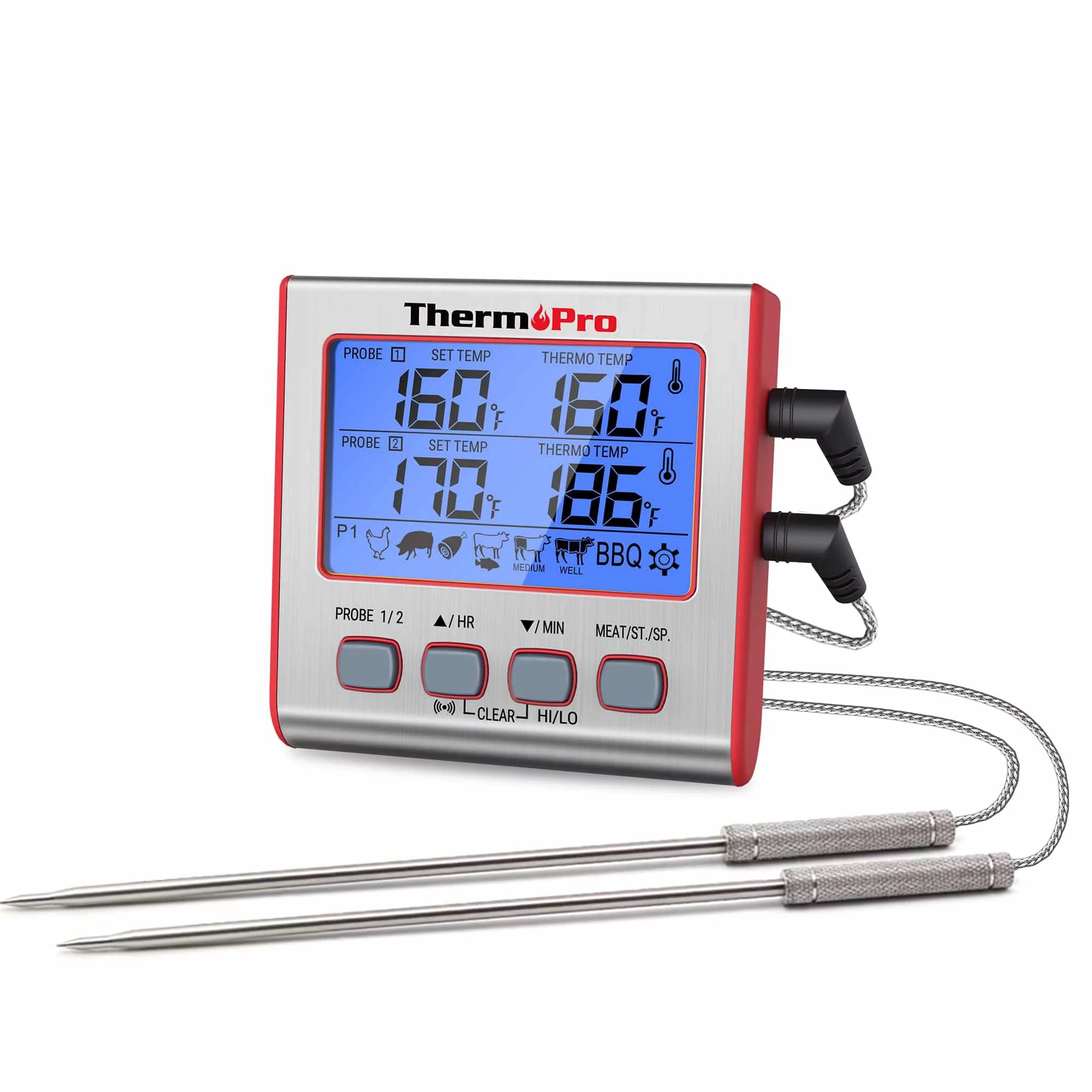ThermoPro TP17W Large LCD Backlight Grill Food Thermometer with Dual Probes Timer Mode for Oven G... | Walmart (US)