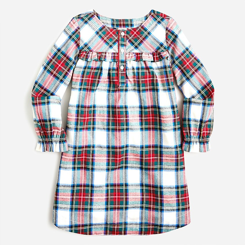 Girls' long-sleeve flannel nightgown in tartan | J. Crew US