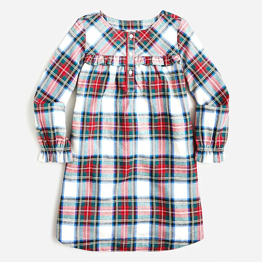 Girls' long-sleeve flannel nightgown in tartan | J.Crew US