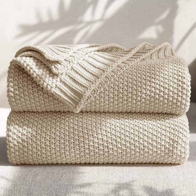 100% Cotton Cable Knit Throw Blanket, Lightweight Soft Knit Blanket for Sofa Couch Bed, Breathabl... | Amazon (US)