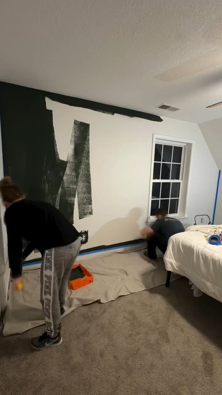 Two rooms, two vibes, one epic DIY! ✨🏡 We wanted to create two equal yet totally unique spaces in our Airbnb, and these bold accent walls made all the difference. 

The green room brings elegance and luxury with its sleek square panel design, while the black room goes full-on modern and moody with a freehand abstract wall. We seriously can’t pick a favorite! 

This was an easy, budget-friendly DIY that completely transformed both rooms!
.
.
.
#AchievableHome #DIY #BetterHalfBuilds #DIYJourney #Renovation #Project #DoItYourself #Flip #DIYHome #AccentWall #AirbnbDesign #BeforeAndAfter #LTKhome #AirBnb #VRBO

#LTKMostLoved #LTKTravel #LTKHome