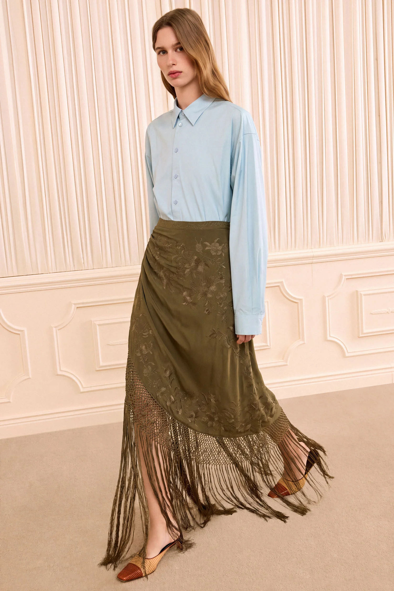 Lark Silk Fringe Skirt - Malachite | Ulla Johnson