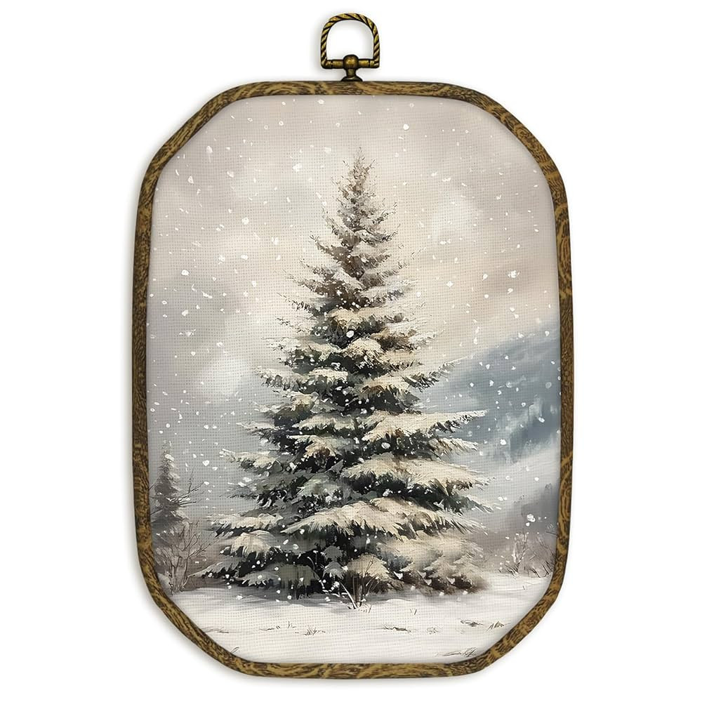 nvucamd Winter Christmas Tree Wall Art Decor Framed, Christmas Pine Tree Octagon Canvas Prints Wa... | Amazon (US)