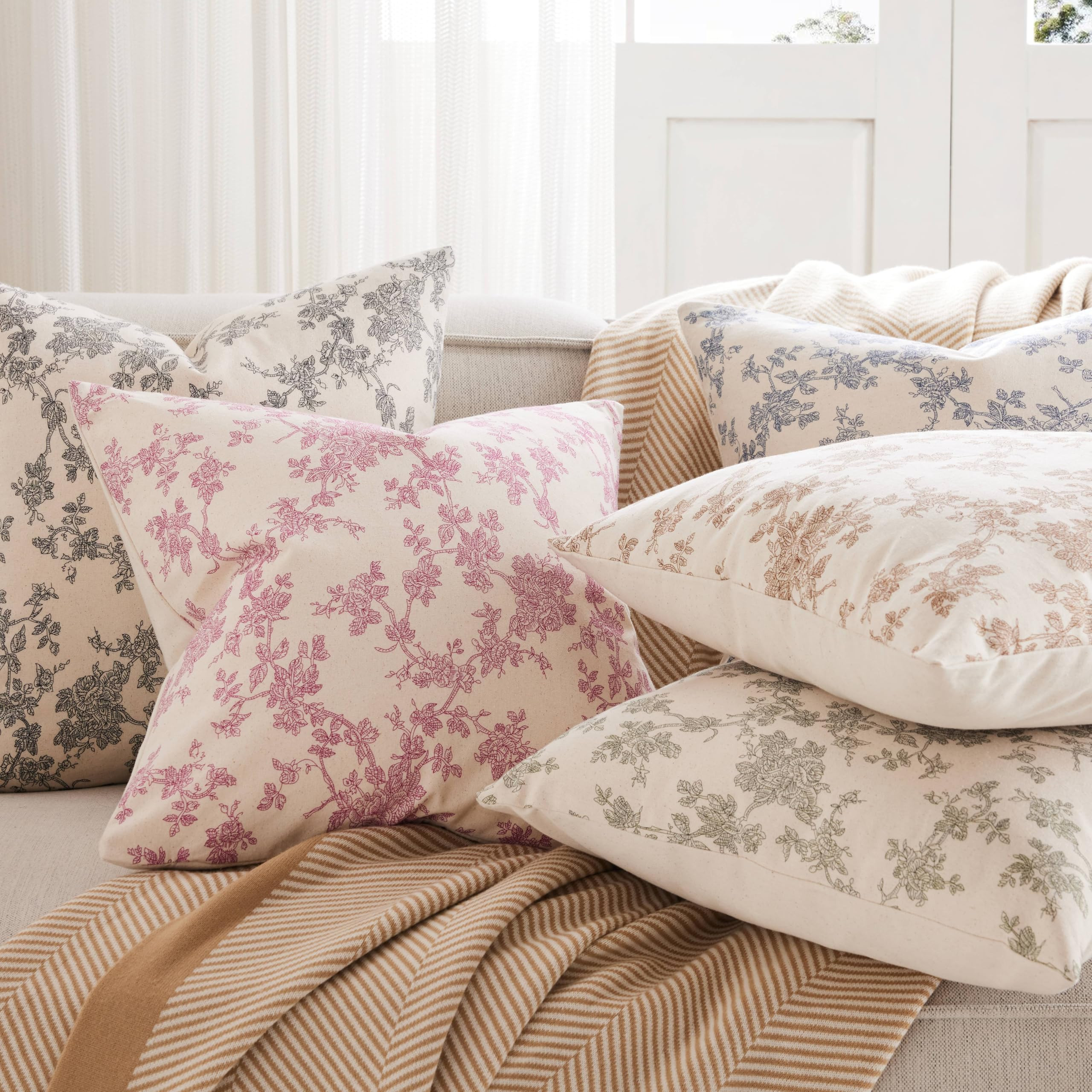 100% Cotton French Pastoral Throw Pillow Covers Set of 2, 16x16 Inch Black Farmhouse Decorative C... | Amazon (US)