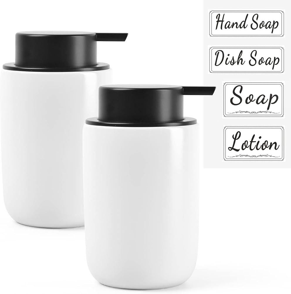 BosilunLife White Soap Dispenser Set - 2 Pack 12oz Ceramic Dish Soap Dispenser with Rust Proof Pu... | Amazon (US)