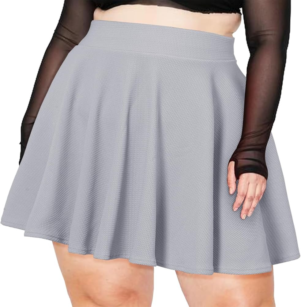 Moon Wood Women's Plus Size Mini Skater Skirt- Basic Versatile High Waisted Flared Casual Stretch... | Amazon (US)