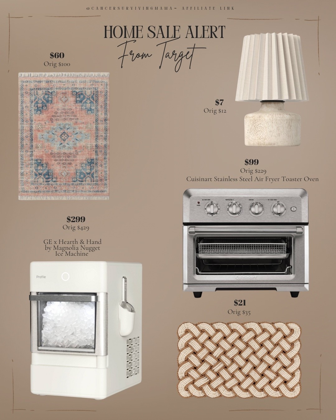 Target home decor sale finds are SO good right now—affordable rugs, lamps, kitchen appliances, and cozy home upgrades all majorly marked down 🤍 these are the kind of deals that go FAST

That nugget ice maker alone is worth it (if you know, you know 😂) and the $99 air fryer toaster oven?? immediate add to cart

Everything is linked for you—run don’t walk 🛒

target home sale deals affordable home decor target finds budget home decor target rug sale neutral home decor kitchen appliances sale nugget ice maker target air fryer toaster oven deal hearth and hand magnolia target sale

#LTKdayinmylife #LTKSaleAlert #LTKHome