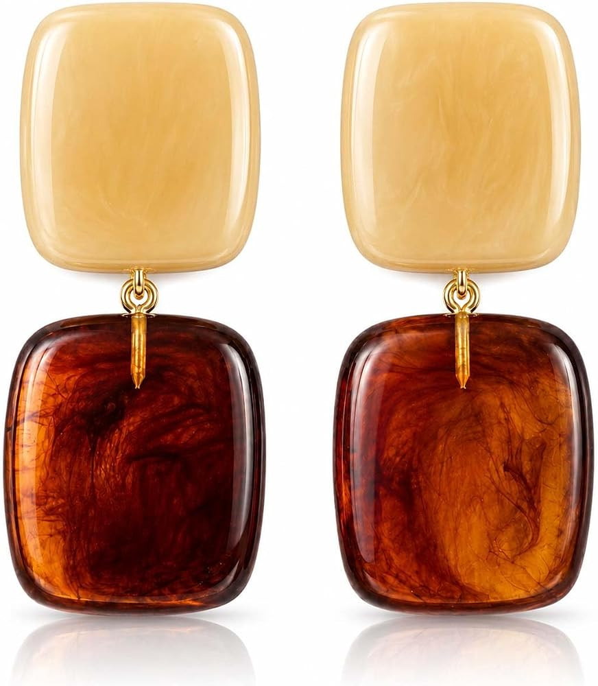 Chunky Statement Resin Earrings for Women, Contrasting Two-Tone Square Earrings, Colorful Boho Be... | Amazon (US)