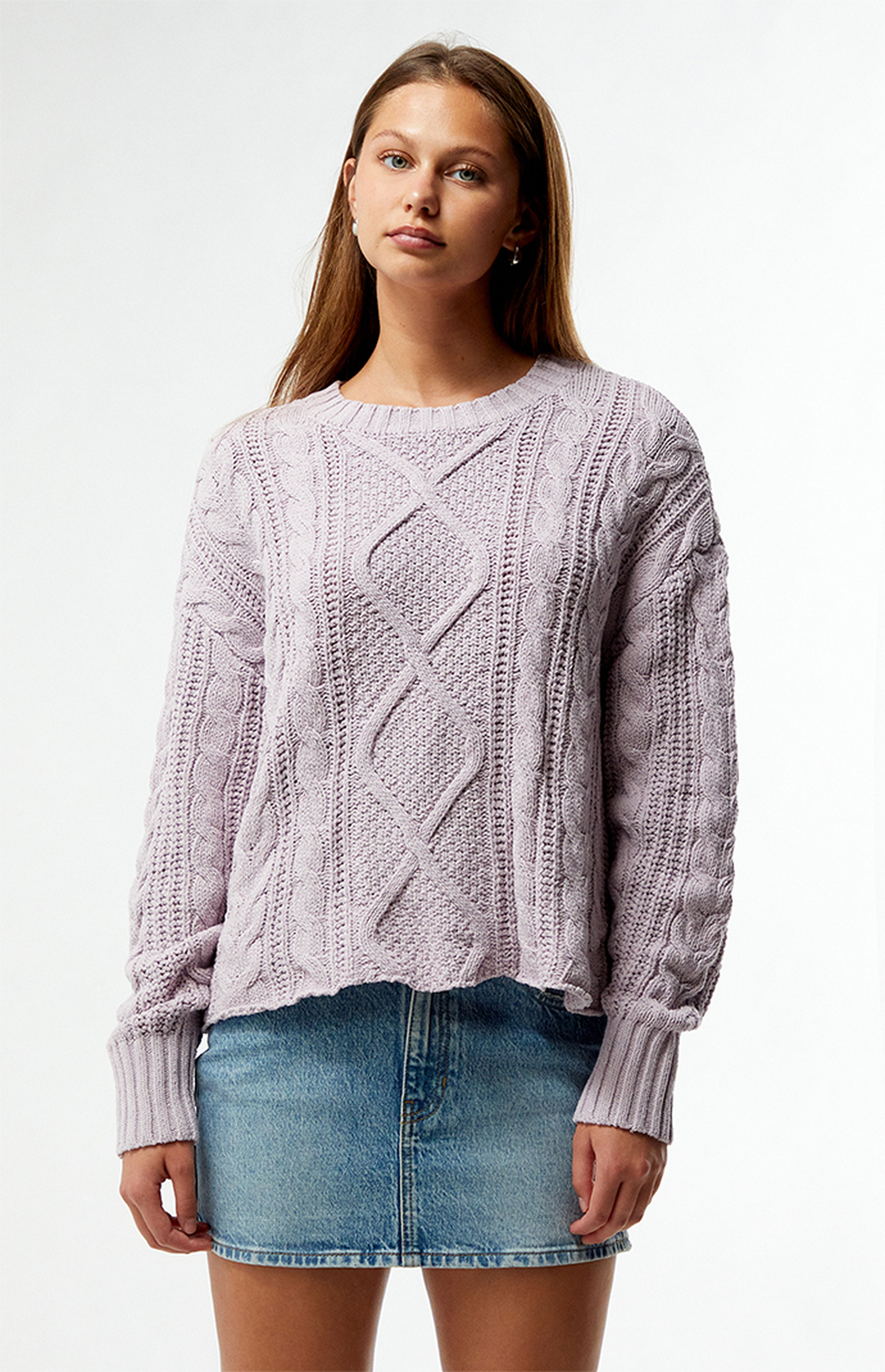 LA Hearts Violet Cable Knit Boxy  Sweater | PacSun
