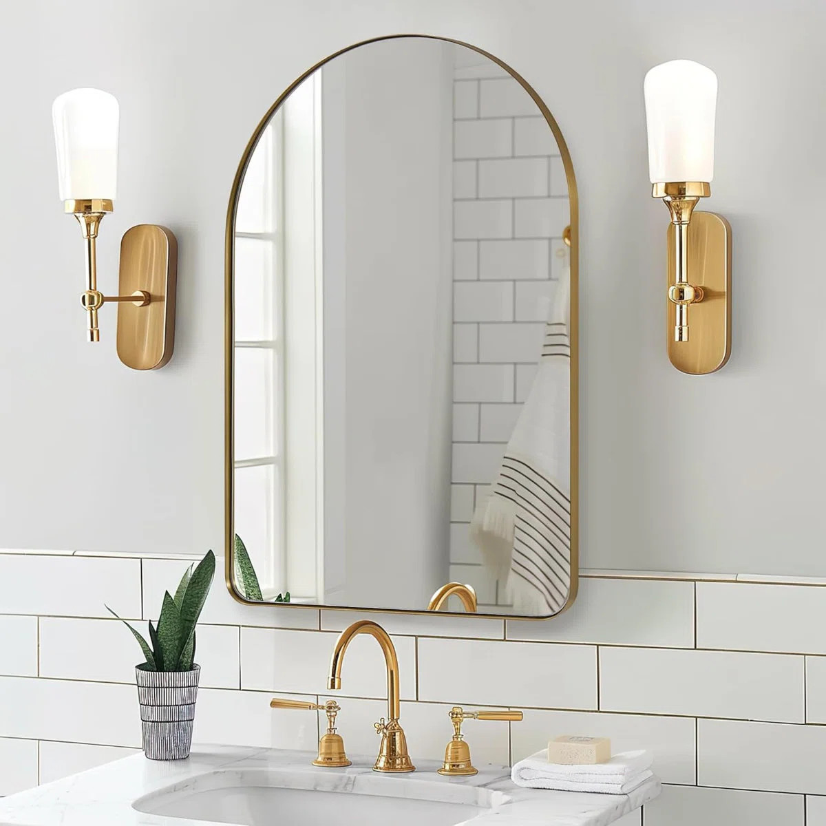 Hafsa Antique Arched Bathroom Vanity Mirror | Stainless Steel Frame | Wayfair North America