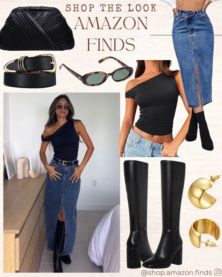 Pinterest Inspired Look!
Love this Jean skirt, off the shoulder top, and black and gold accessories from Amazon.

#LTKitbag #LTKshoecrush #LTKstyletip