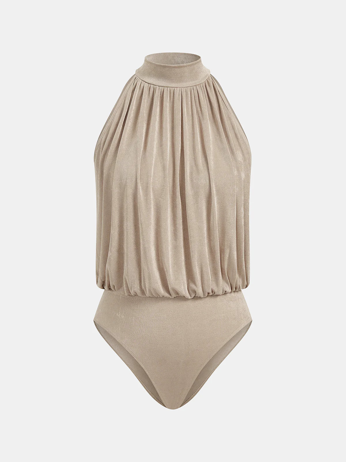 Mock Neck Sleeveless Ruched Bodysuit | Commense