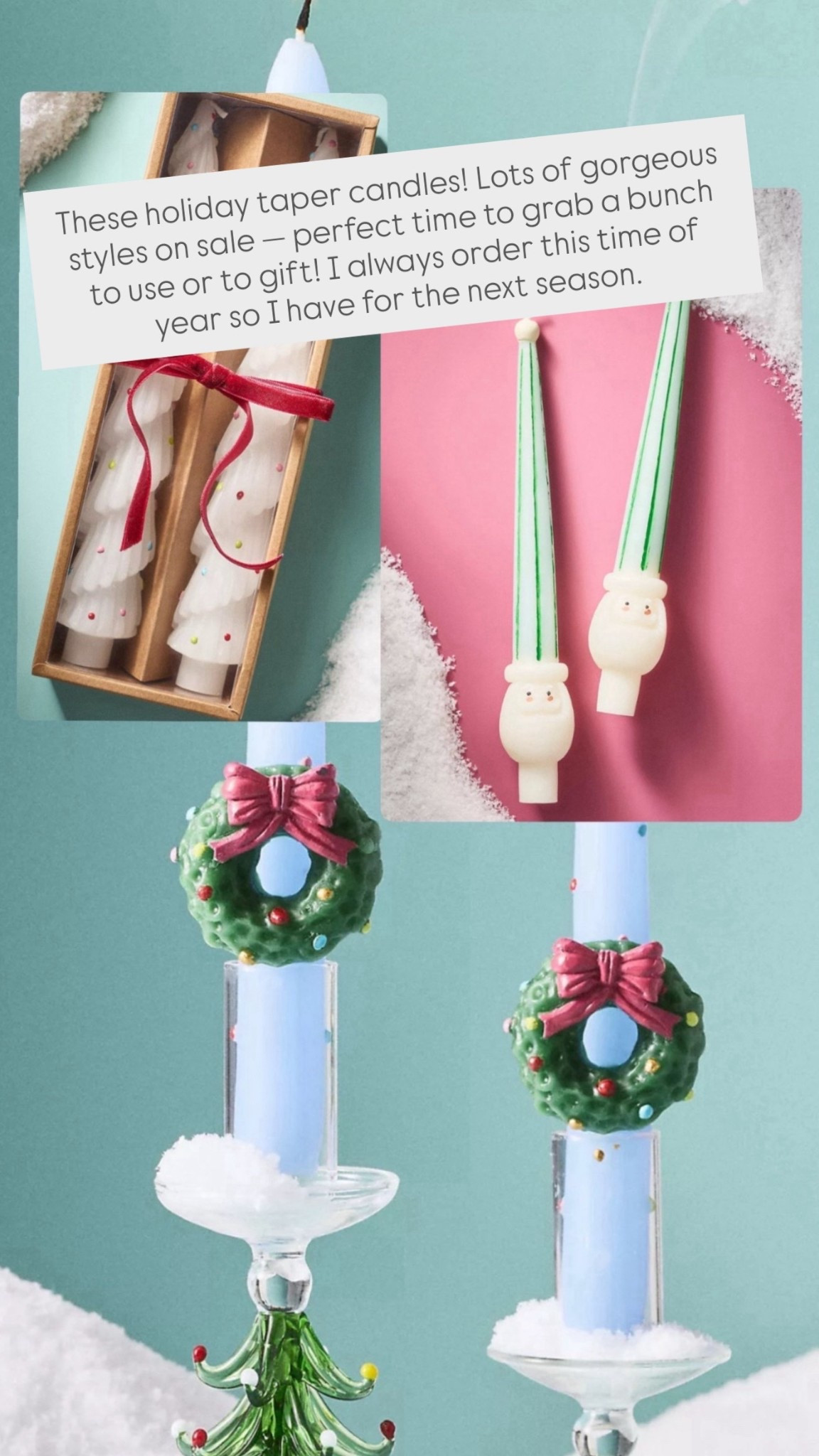 These Anthropologie holiday taper candles on sale! Lots of gorgeous styles on sale — perfect time to grab a bunch to use or to gift! I always order this time of year so I have for the next season.

#LTKHoliday #LTKGiftGuide #LTKFindsUnder50