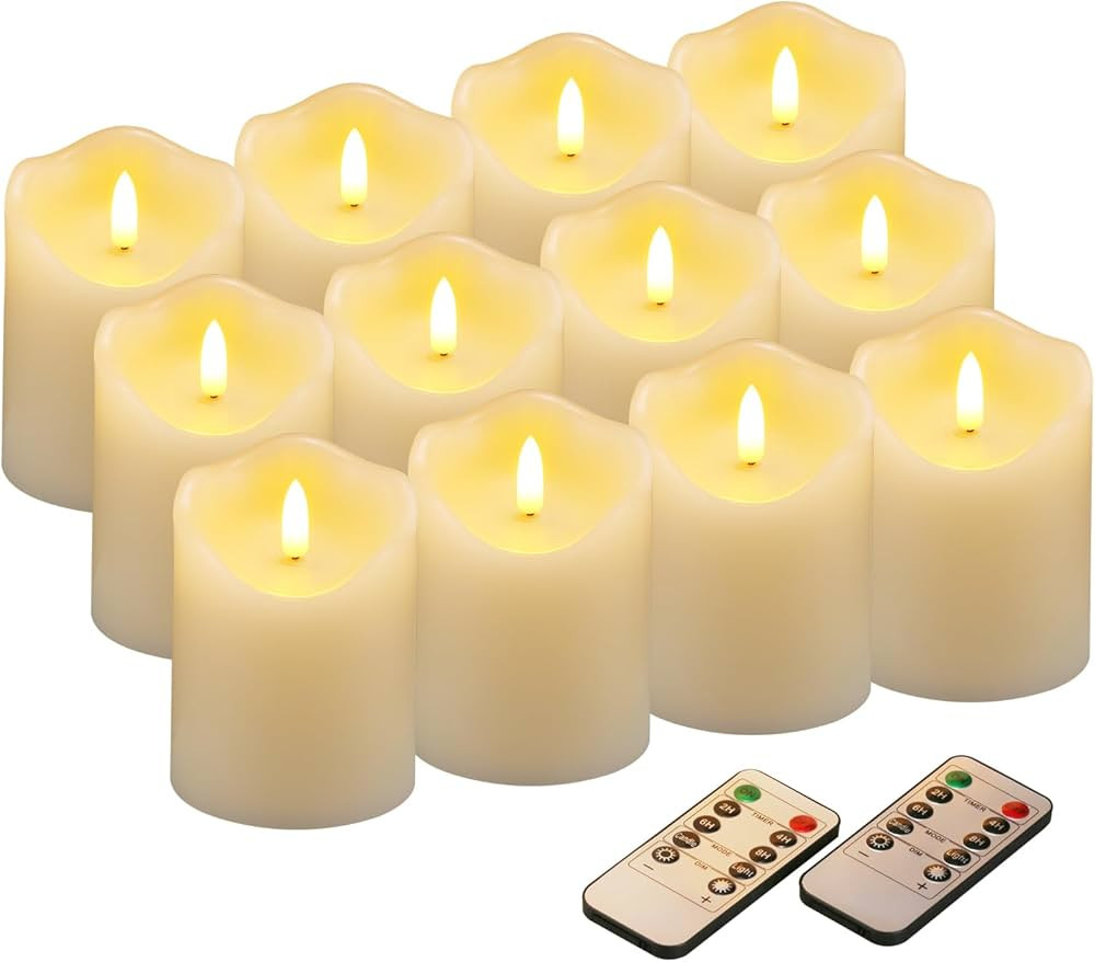 kedtui Flameless Candles Flickering LED Candles Set of 12 (D 3" x H 4") Ivory Real Wax Pillar Bat... | Amazon (US)