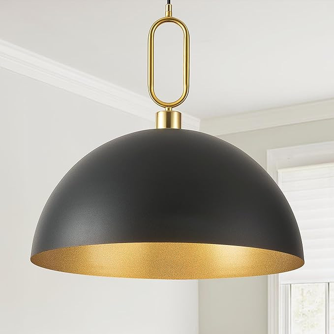17.7'' Farmhouse Vintage Pendant Lighting Black and Gold Pendant Light Fixtures Large Dome Chande... | Amazon (US)