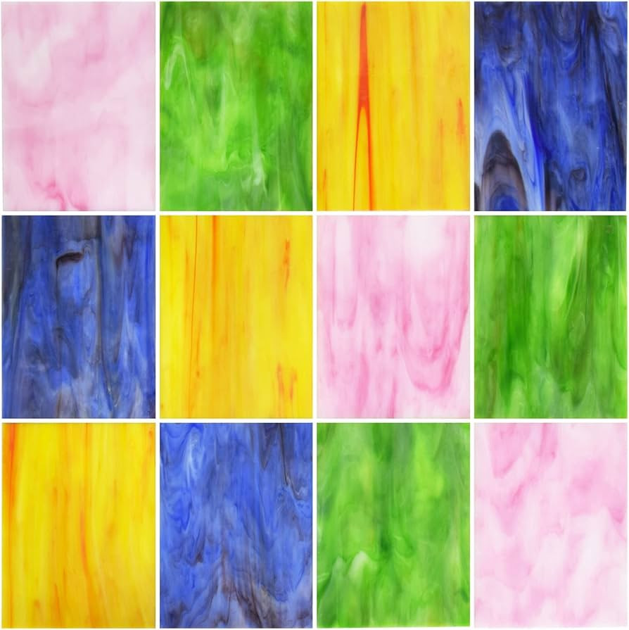 KIPHEPI 12 Sheets Pack Mixed Texture Stained Glass Sheets 4x6 Inch for Cathedral Glass Art Mosaic... | Amazon (US)