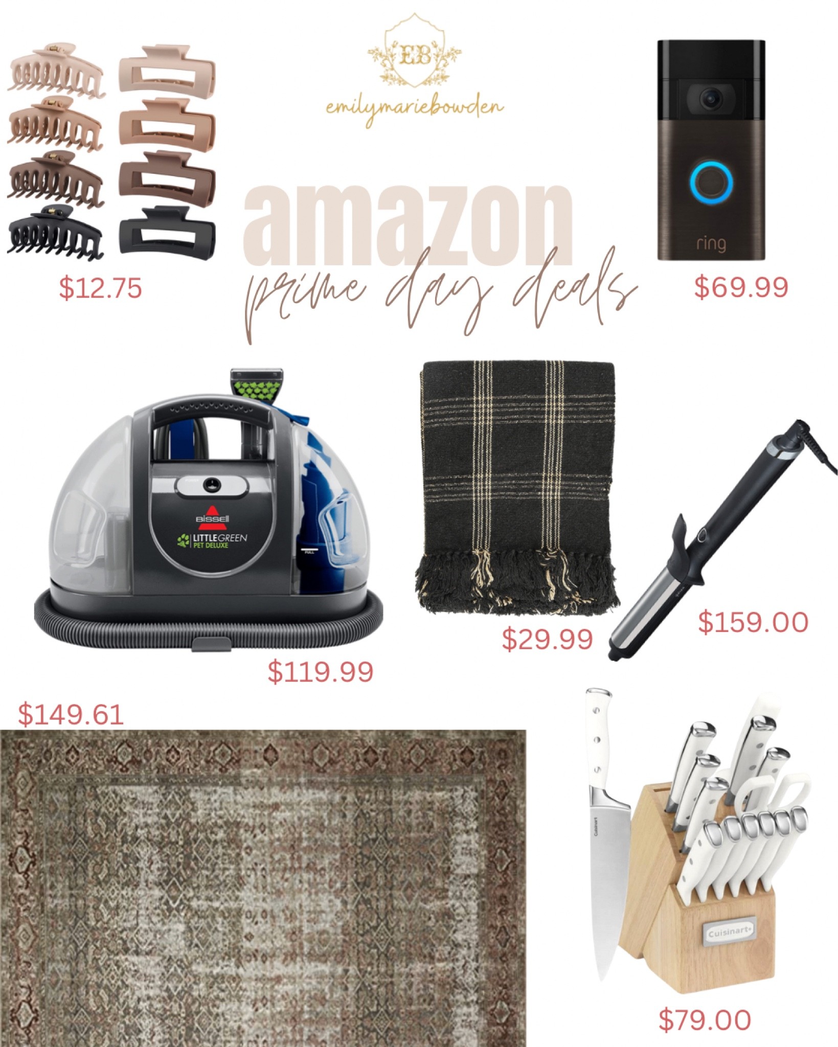 Amazon prime day deals

Ring door bell, bissell carpet cleaner, upholstery cleaner, blanket, knife set, claw clips, curling iron, must haves, sale

#LTKSeasonal #LTKsalealert #LTKHoliday