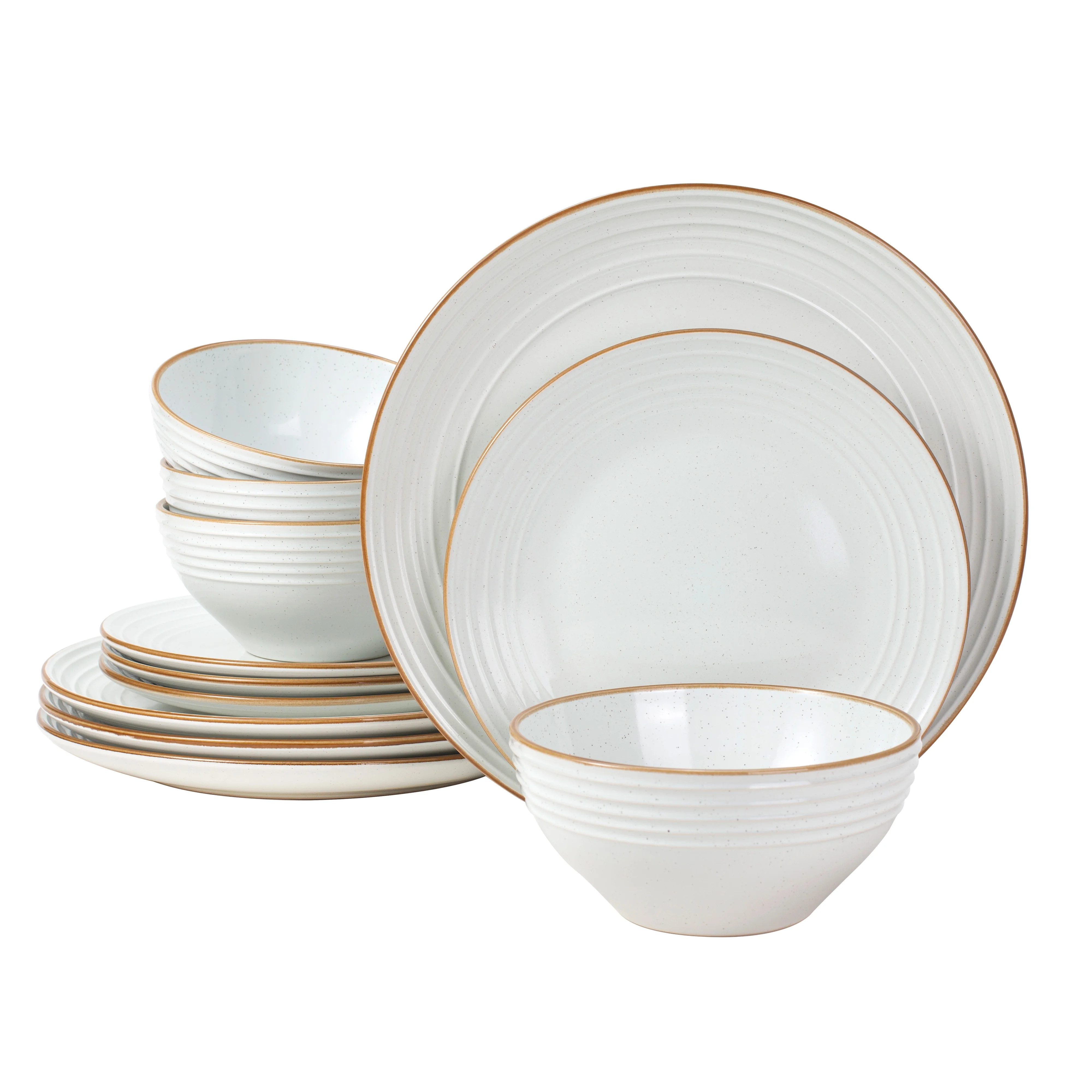 Famiware Jupiter 12 Piece Stoneware Dinnerware Set, Plates and Bowls Set for 4, White - Walmart.c... | Walmart (US)