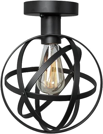 LALUZ Flush Mount Ceiling Light Industrial Spherical Cage with Black Finish, for Bedroom, Hallway... | Amazon (US)
