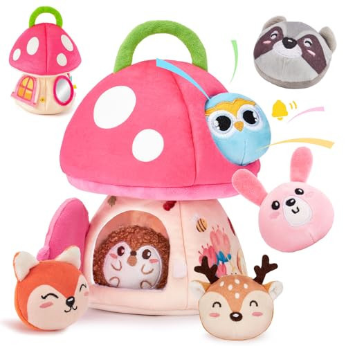 hahaland Baby Toys 6-12 Months - Montessori Toys for 6 Month Old Girl, My First Mushroom House with Stuffed Jungle Animals, Rattle, Crinkle Paper, Mirror, Sensory Toddler Toy for 1 Year Old Girl Gifts | Amazon (US)