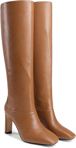 LEHOOR Women Knee High Chunky Heel Boots Matte Leather Square Closed Toe Slip On High Heeled Dres... | Amazon (US)