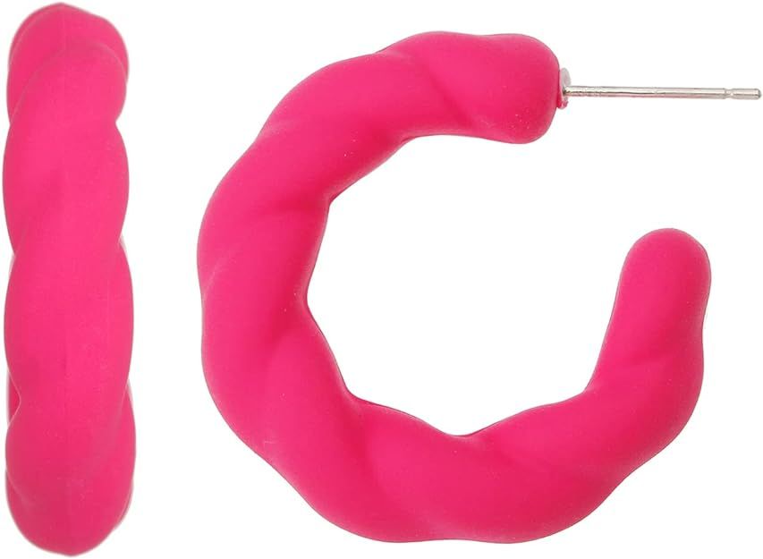 Twisted Rope Round Hoop Earrings, Lightweight C Shape Candy Earrings for Women Girls | Amazon (US)