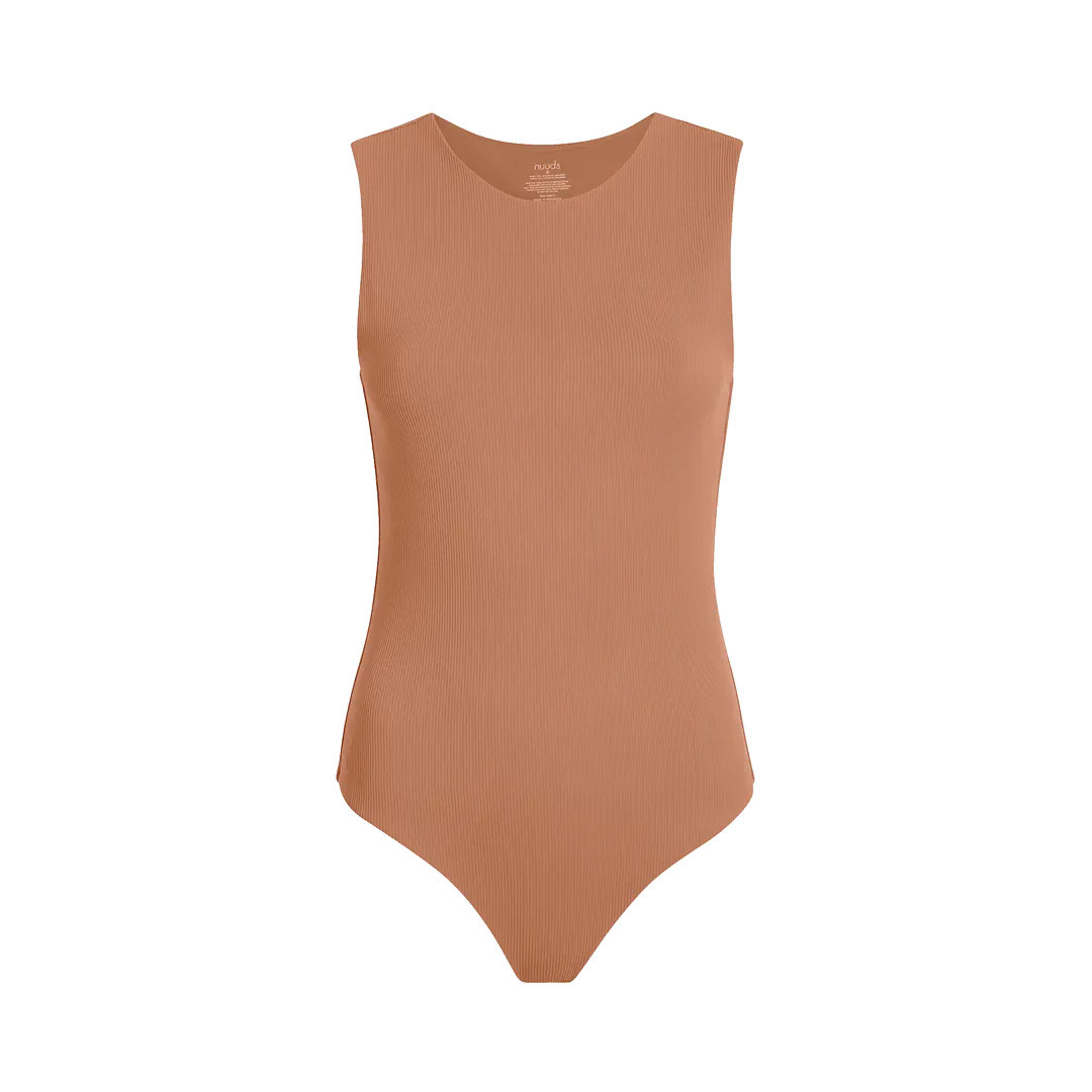 Women's Ribbed Crew Tank Bodysuit | Clay - nuuds | nuuds