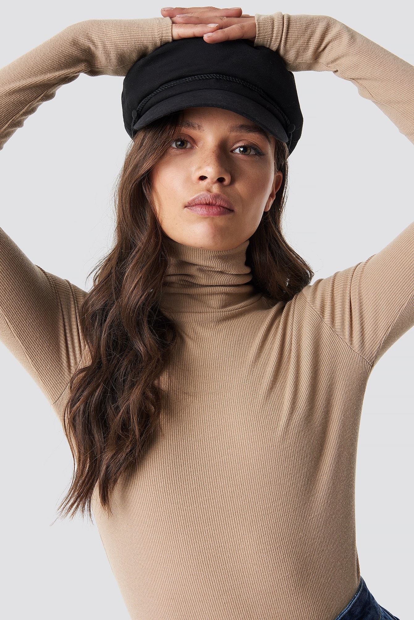 Ribbed Polo Long Sleeve Top Beige | NA-KD Global
