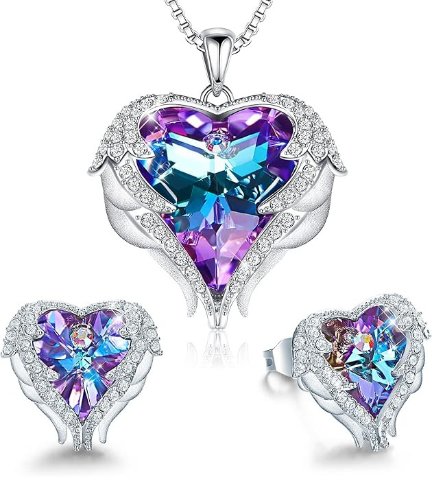 CDE Angel Wing Love Heart Necklaces and Earrings Silver Tone/Gold Tone Jewelry Sets Birthday/Anni... | Amazon (US)