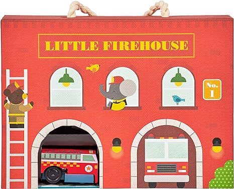 Petit Collage Wind Up Toy Playset, Little Firehouse – Wooden Toddler Toy Set with Wind-Up Fire ... | Amazon (US)