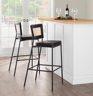 LumiSource Rattan Tania Bar Stool (Set of 2), Black | Ashley Homestore