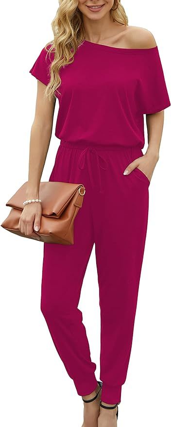 KAY SINN Summer Jumpsuit Rompers Off Shoulder for Women with Pockets Casual Elastic Waist | Amazon (US)
