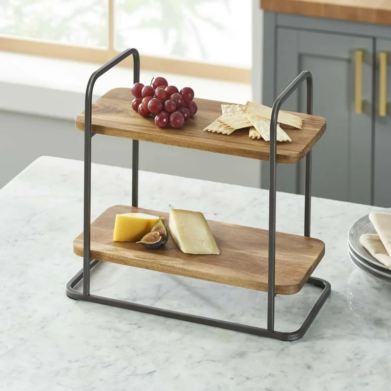 Better Homes & Gardens Rectangle Two-Tier Wood Serving Tray, 14.29" L x 7.08" W, Gray | Walmart (US)